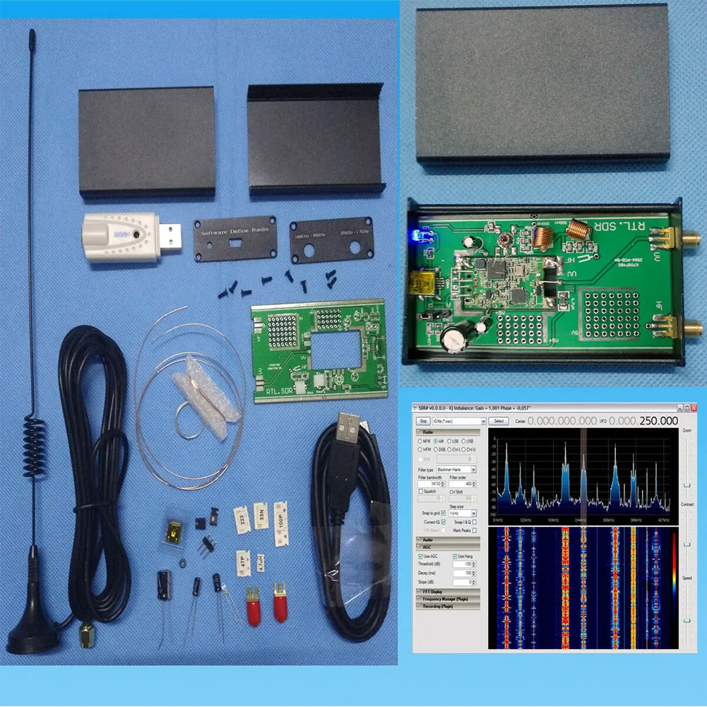 100 кГц-1,7 ГГц анти-помехи авиационный электронный RTL SDR коротковолновый алюминиевый корпус Полнодиапазонный набор аксессуаров приемник