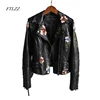 Ftlzz Women Floral Print Embroidery Faux Soft Leather Jacket Coat  Turn-down Collar Casual Pu Motorcycle Black Punk Outerwear ► Photo 1/6