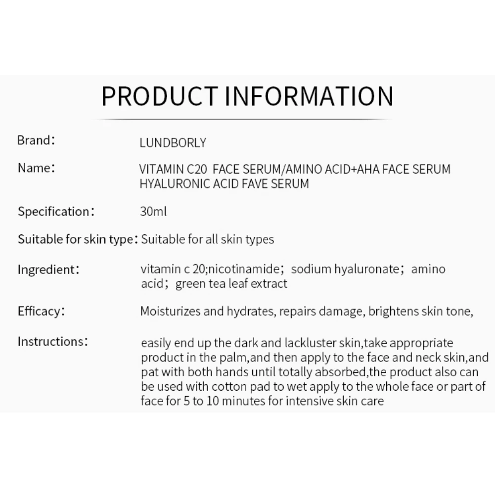 Hyaluronic Acid Essential Liquid Moisturizing Lighten Fine Lines Firming Skin Facial Hydrating Face Serum Face Care