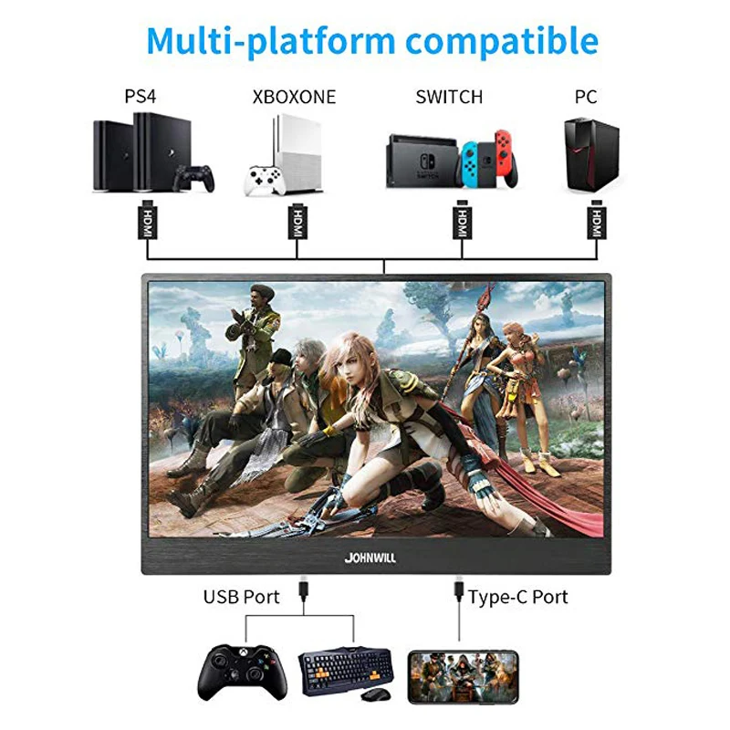 15," портативный сенсорный монитор pc HD экран 1080p ips ЖК-Дисплей HDMI type-C USB для ноутбука телефона xbox переключатель ps4 игровой монитор