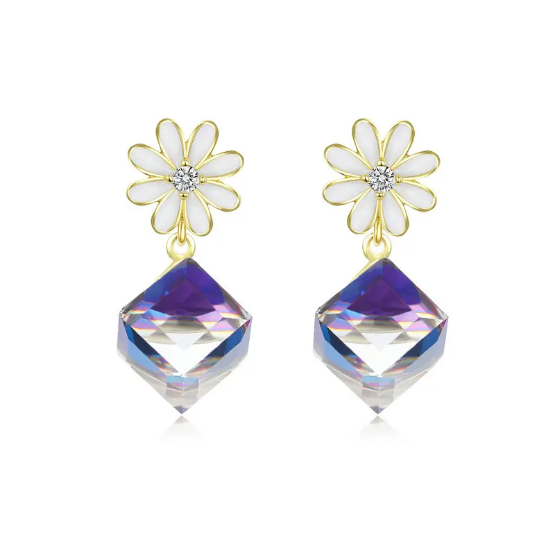 bamoer Austrian Crystal Cube Wreath Dangle Earrings 925 Sterling Silver Flower Women Wedding Statement Jewelry Gifts BSE202 - Окраска металла: BSE156