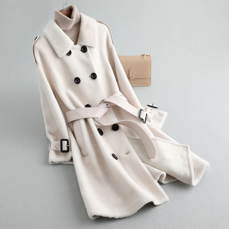 PUDI A19046 женский зимний пояс из натуральной шерсти Шуба зимняя теплая Дамская Меховая куртка, пальто - Цвет: beige