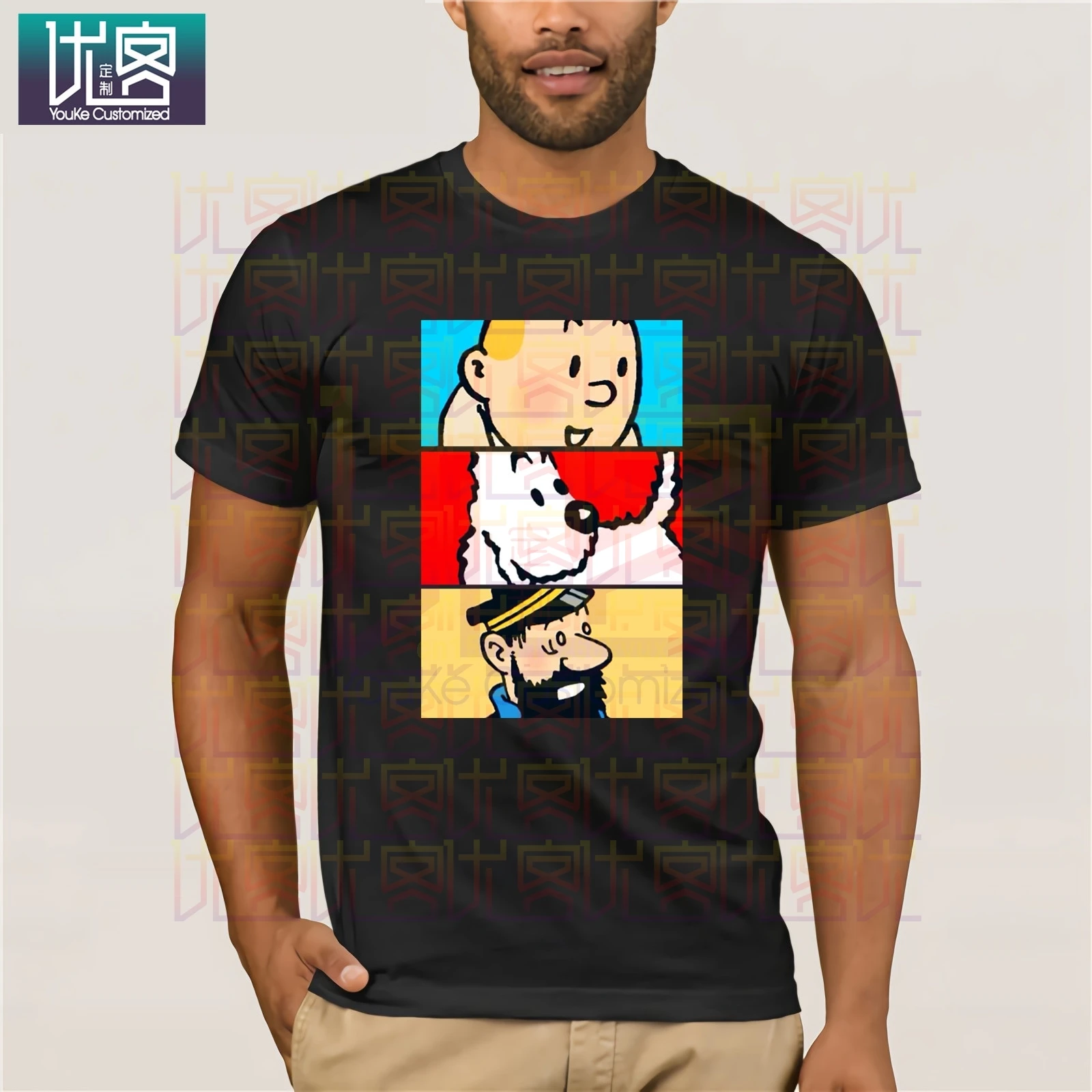 Tintin Milou Haddock The Adventures Of T-Shirt For Men Cotton Awesome Tee Short Sleeve Clothing Amazing | Мужская одежда