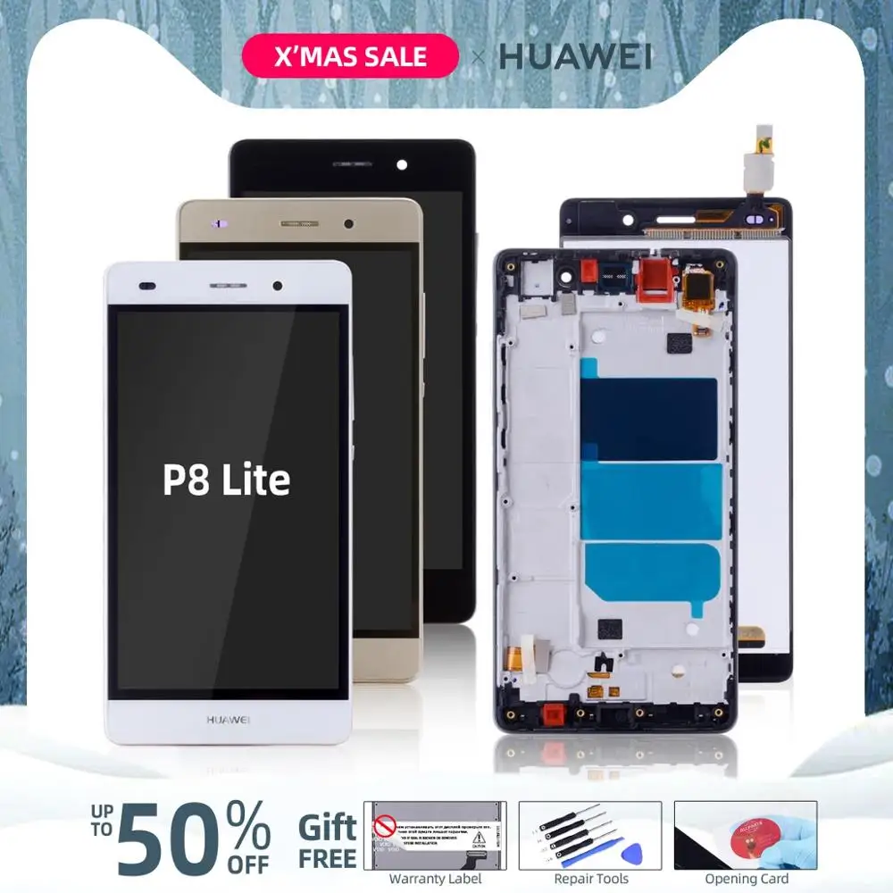 Tanie ORG. WYŚWIETLACZ for HUAWEI P8 Lite ALE L21 EKRAN LCD i Dotyk DIGITIZER ORYG z RAMKĄ CZARN BIAŁY ZŁOTO