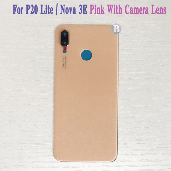 Для huawei P20 Lite корпус крышка батареи дверь задняя крышка стекло с клеем Nova 3E с объективом камеры или без объектива камеры - Цвет: Pink With Lens