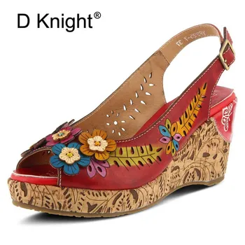 

2020 New Wedges High Heel Women Sandals Platform Slingback Genunine Leather Casual Shoes Woman Summer Peep Toe Female Lady Shoes