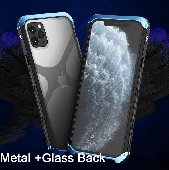 Металлический алюминиевый чехол для Iphone 11, чехол-гибрид из поликарбоната, задняя крышка из закаленного стекла для Iphone 11 Pro Max, чехол, противоударный чехол, Fundas