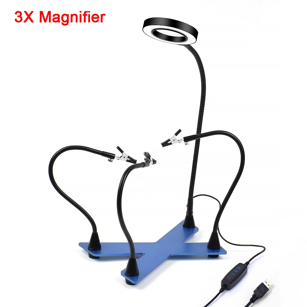 Blue 3X Magnifier NEWACALOX помощь руки пайка Третий ручной инструмент 3X увеличительный стеклянный светодиодный светильник 4 шт. гибкий рычаг для электронного ремонта пайки - Цвет: Blue 3X Magnifier