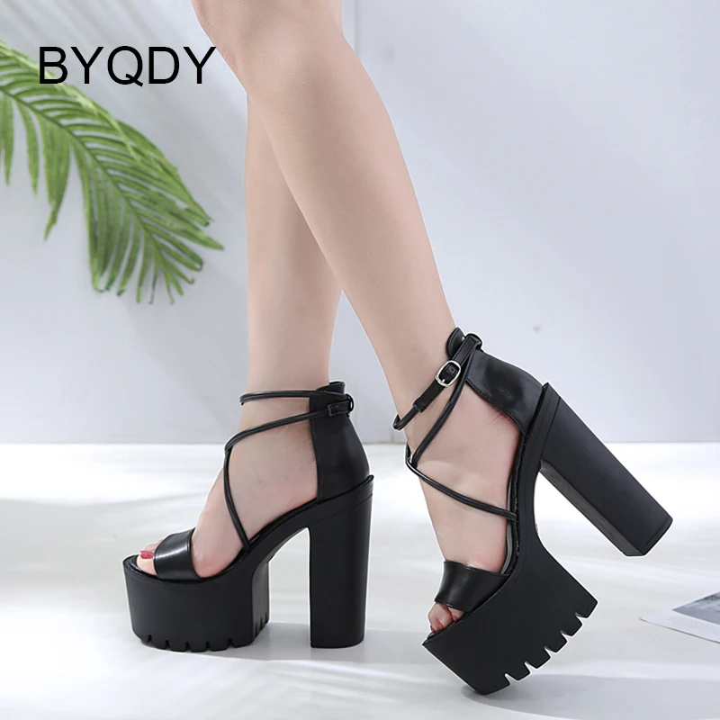 

BYQDY DJ Bar Shoes Women High Heels 15cm Platform Sandals For Nightclub Open Toe Sexy Hollow Out Sandal Footwear Plus Size 42