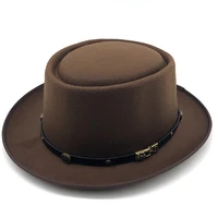 Simple Wool Men Pork Pie Hat For Dad Black Fedora Hat For Gentleman Flat Bowler Porkpie Top Jazz Hat 5