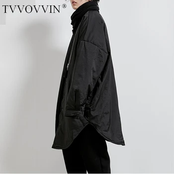 

Loose Fit Black Warm Big Size Cotton-padded Jacket New Lapel Long Sleeve Women Coat Fashion Tide Spring 2020 1N263