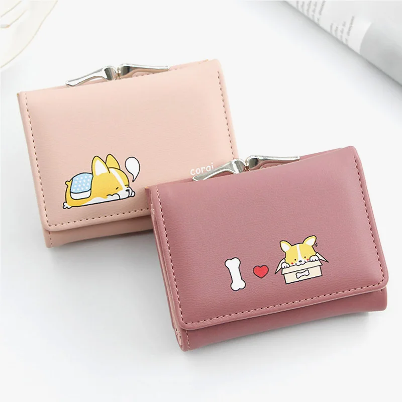 Cartera pequeña de piel sintética con bolsillo para monedas para Mujer, monedero pequeño, diseño de Corgi Doge