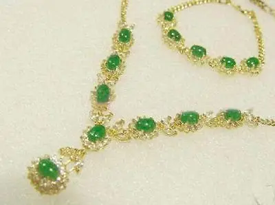 FREE SHIPPING&gt&gt@&gt Fine Jewellery Green Jade Necklace Pendant Bracelet18K gold plated watch wholesale Quartz stone CZ crystal |