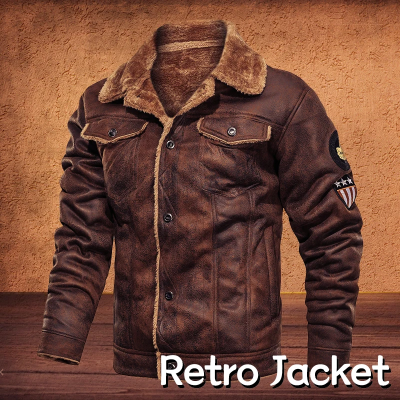 Erkek ceket ve mont Retro tarzı süet deri ceket erkek deri motosiklet ceket  kürk astarlı sıcak tutan kaban kış kadife palto