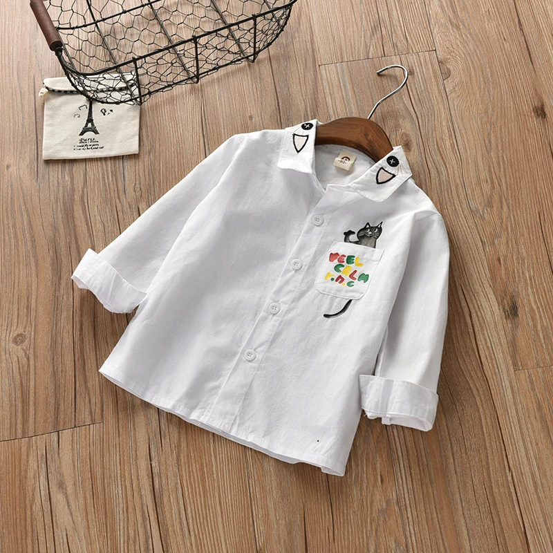 Рубашка новая детская одежда с длинными рукавами весенне-осенняя белая рубашка с рисунком кота повседневная детская рубашка с кроликом