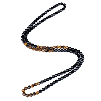 Black Onyxs Men's Tiger Eye Stone Bead Necklace Fashion Natural Stone Obsidian Necklaces Women New Design Handmade Jewelry Gift