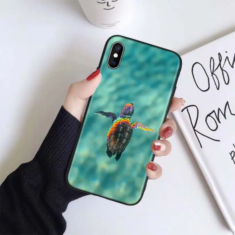 Черепаха чехол для Apple iphone 11 Pro XR XS Max X 7 8 6 6S Plus 5 5S SE Черный силиконовый чехол для телефона