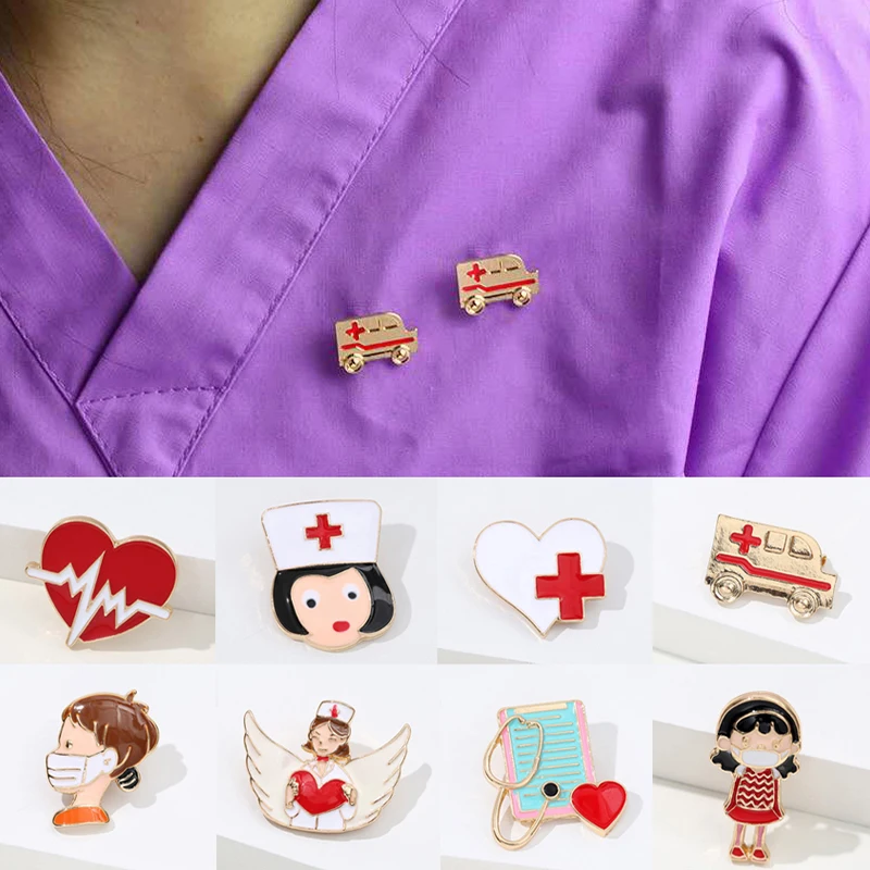 

Lovely Nurse Doctor Brooches Cute Enamel Pins Red Heart Hospital Medical Stethoscope Ambulance Medical Science Badge Lapel Pins