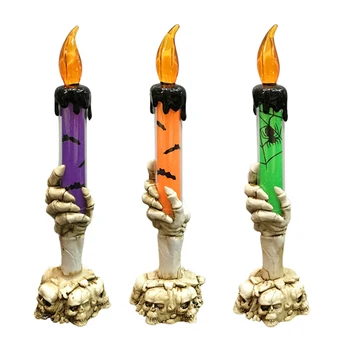 

Flameless Electronic Wedding Candles Halloween Skeleton Ghost Hand candle Decorative Led wax Candle Light Halloween Home Decor
