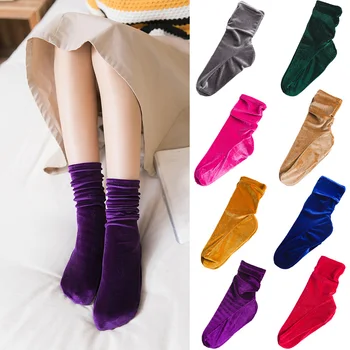 

Women Female Shiny Gold Velvet Stretchy Socks Casual Comfortable Mid Tube Socks WATHC0003