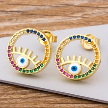 Nidin радужные циркониевые серьги, ювелирные изделия, Круглый полый дизайн, форма сглаза, золотые серьги, лучший подарок на день рождения, свадьбу, вечеринку