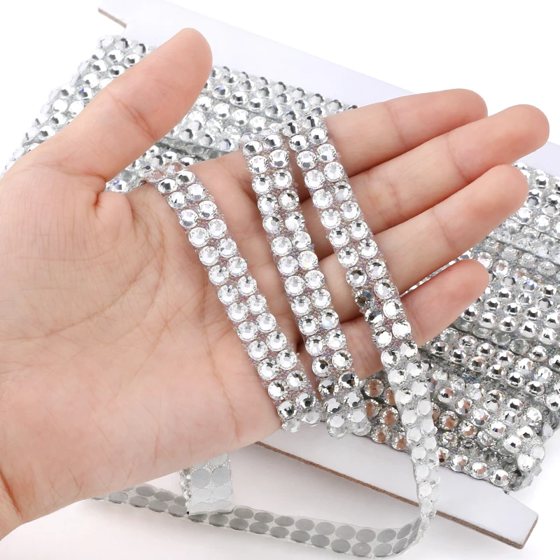 1 Yard Crystal Glass Sewing Trim Strass Hot Fix Rhinestone Tape Applicator  Ribbon With Rhinestones Appliques For Clothing