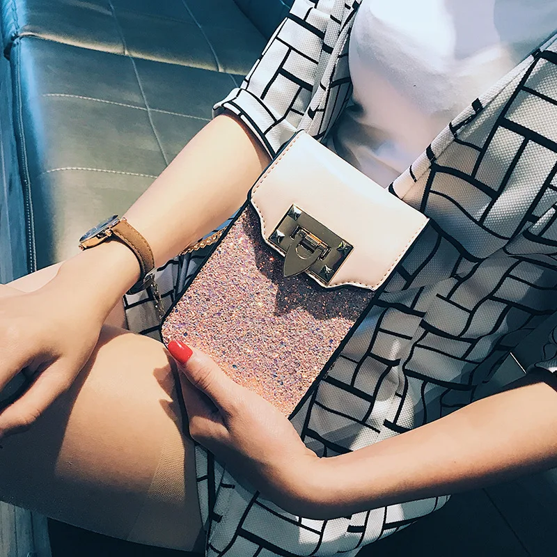 

Mobile Phone Bag WOMEN'S Messenger Bag Big Screen Phone Coin Purse 2018 New Style Summer Mini Sequin Bag Korean-style Fashion Ve