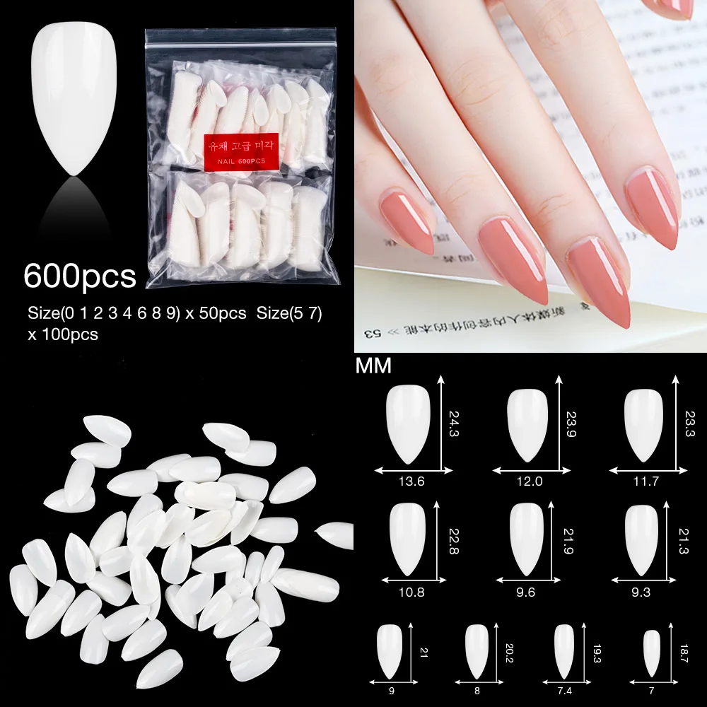 600 шт накладные ногти балерина гроб округлые белые прозрачные французские ногти поддельные ногти для УФ светодиодный гель маникюра Накладные акриловые ногти