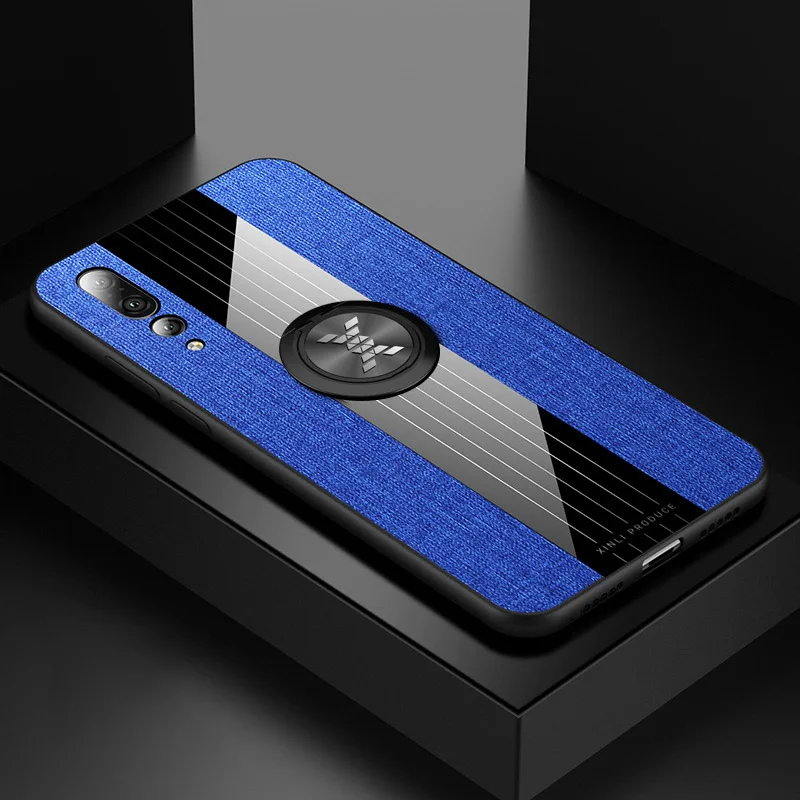 Ikrsses для huawei P20 Pro Чехол простая скатерть текстура автомобильный держатель с магнитным креплением чехол для huawei P20 lite Nova 3e TPU рамка Крышка - Цвет: Blue no Ring