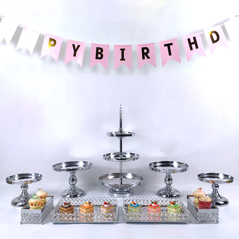 6-9pcs electroplate silver cupcake wedding cake stand mirror barware decorating cooking tools bakeware set party dinnerware | Дом и сад