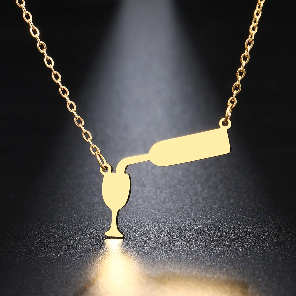 Stainless Steel Necklaces Elegant Red Wine Glass Pendant Chain Collar