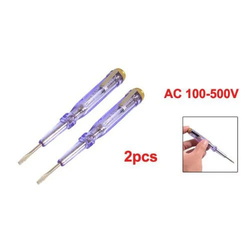 2 Pcs Clear Blue Plastic Grip Slotted Screwdriver 100-500V AC Voltage Tester
