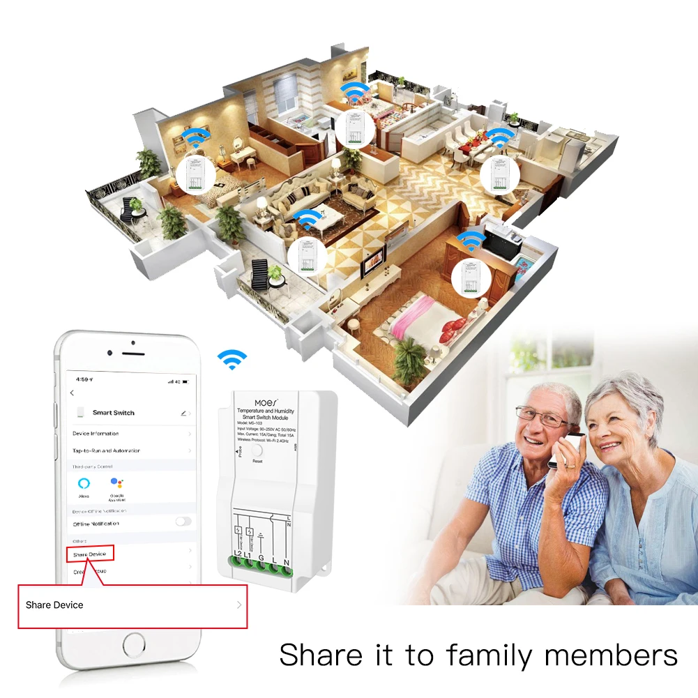 Tuya WiFi Smart Temperature Humidity Switch Module Sensor Dual Relay Smart Life