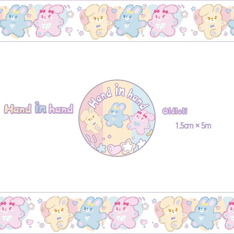 

1.5cm*5m kawaii Cartoon Animals Hand In hand Colour Cute Plush Rabbit Maiden Heart Washi Tape Decor DIY Scrapbookin Masking Tape
