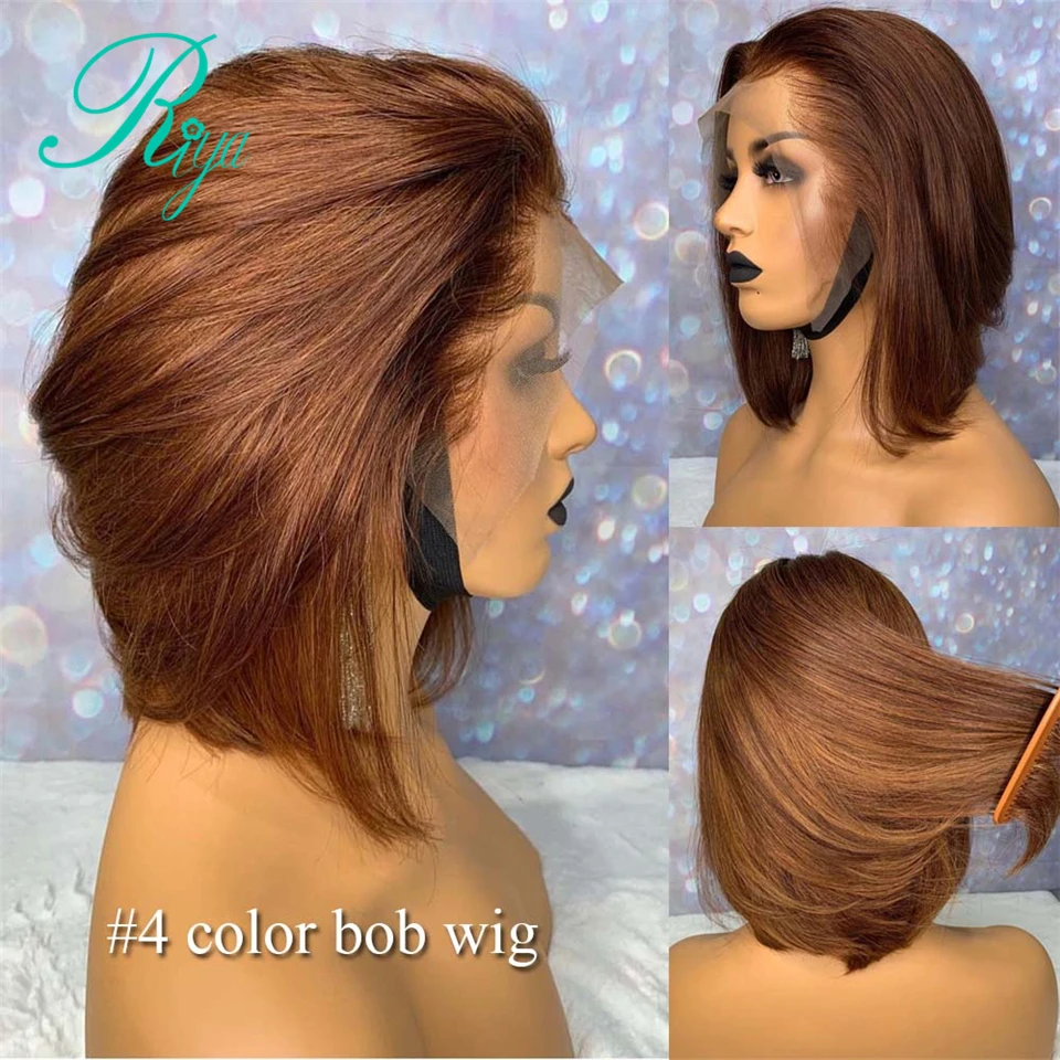 Color A Wig 13X6 150% Мёд блондинка с эффектом деграде(переход от темного к Цвет 30 короткие прямые Боб вырезать тупым, короткая стрижка, Синтетические волосы на кружеве человеческих волос парики для чернокожих Для женщин индийские волосы Remy - Цвет: Color A Wig