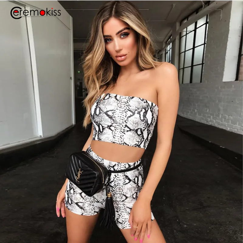 Женский комплект из двух предметов с принтом змеиной кожи укороченный Топ без