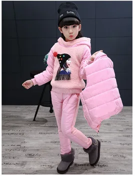

Girls 4-14 Years Casual Sports 3 PCS Set (Hooded Vest +Pullover Hoodies+Long Pant) Fashion Print Cotton Autumn Winter Suits Set