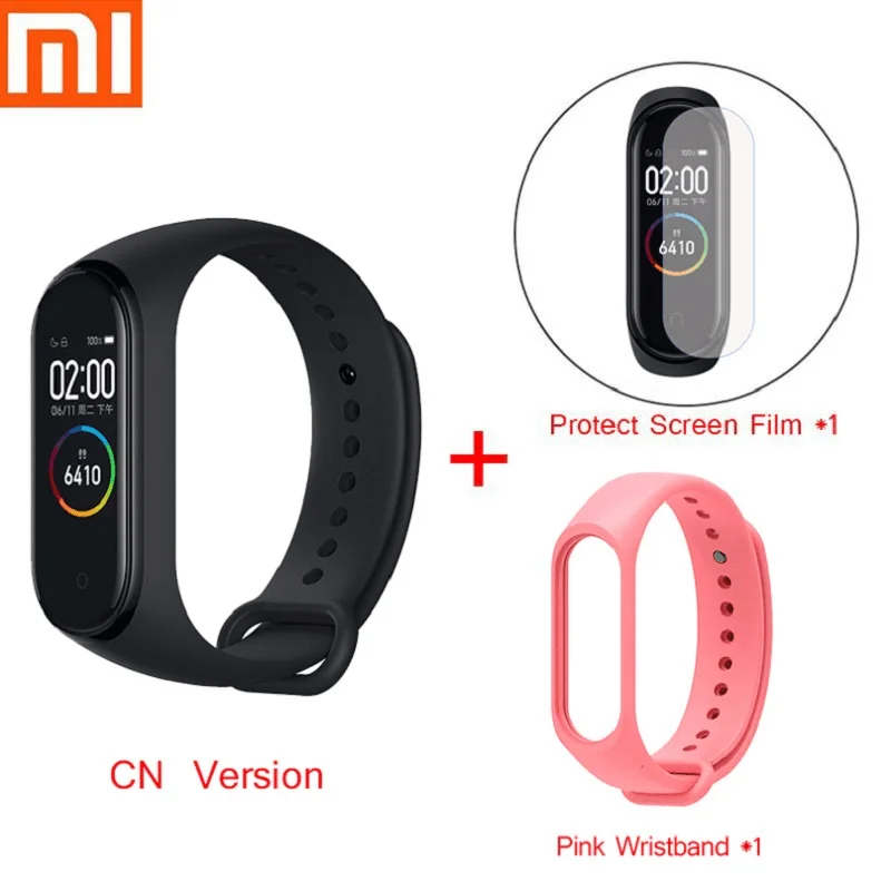 Xiaomi Mi смарт-браслет 4 фитнес-браслет MiBand 4 Частота сердечных сокращений большой сенсорный экран сообщение Smartband D30 - Цвет: Розовый