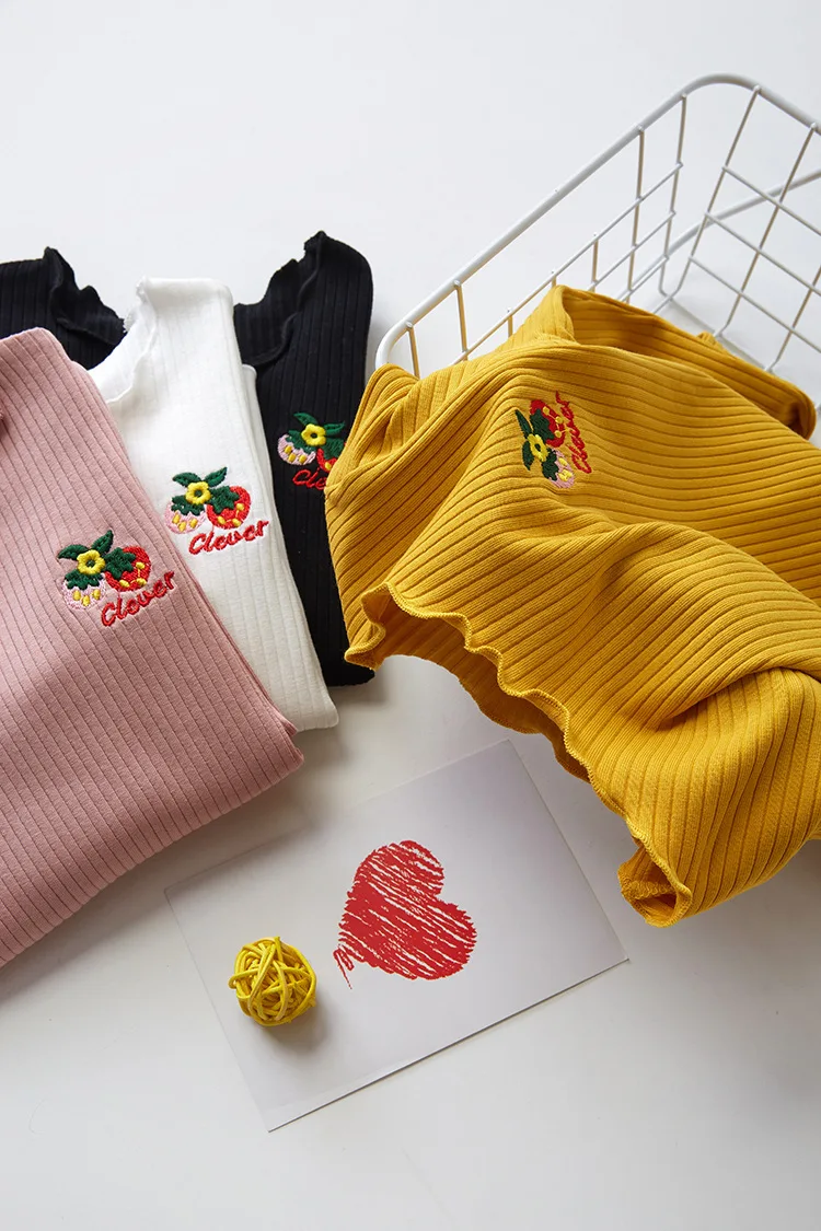Autumn new Korean girls' T-shirts Cotton long-sleeved bottoming shirts with free shipping