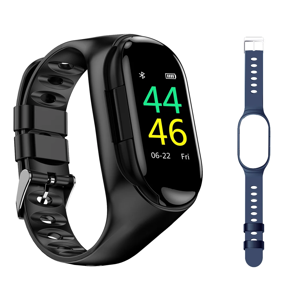 Умные часы SYSOTORYU M1 с bluetooth-наушником, пульсометром, артериальным давлением, дропшиппинг, часы для IOS, Android, телефона - Цвет: black blue