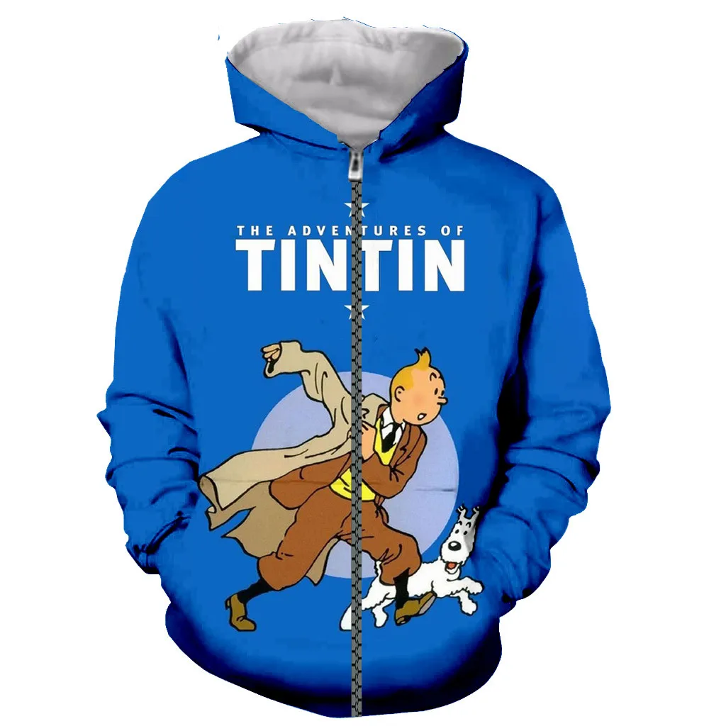 Sudadera con capucha para hombre y mujer, con estampado 3D de The Adventure of Tintin, ropa de calle informal con cremallera, nueva llegada, envío directo
