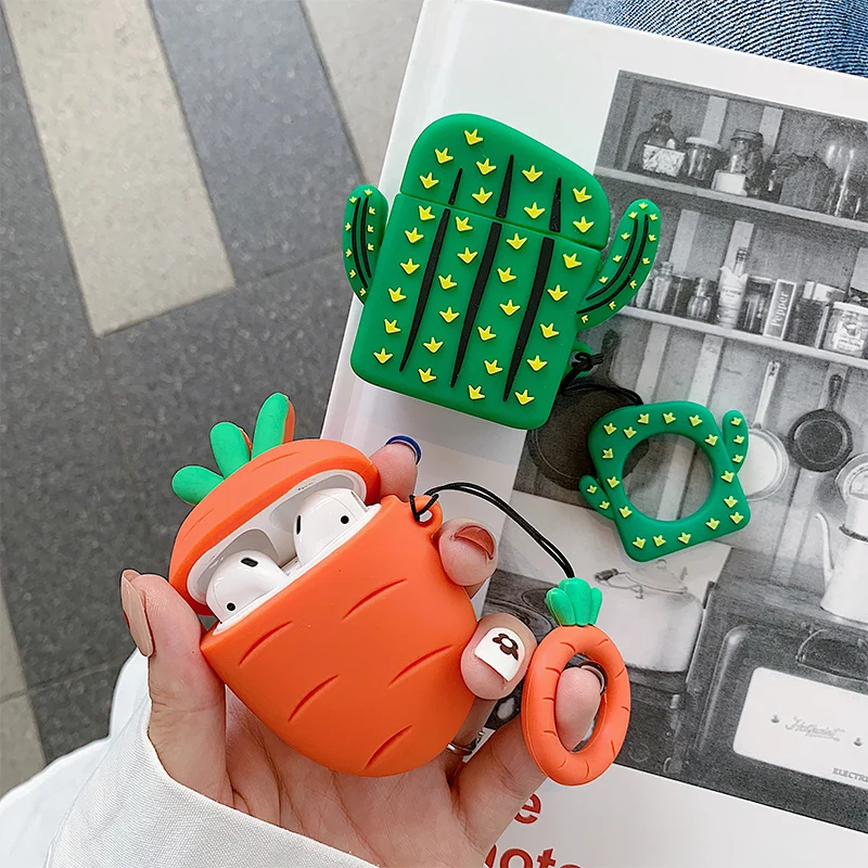 

3D Cute Cactus Case For Airpods Earphone Case Cover For Earpods Case Protective Coque Cover For Airpods 2 Case Keychain Key Ring