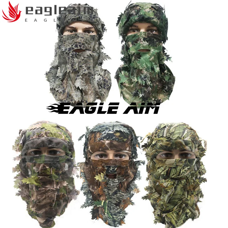 

3D Leaf mask Cap Integrated camouflage Headgear Mask Ghillie Face Mask Hood Ghillie Camouflage Full Cover Headwear Hunting parts