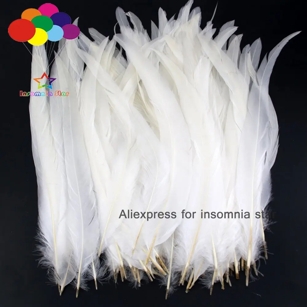 100 шт чистый white20-45cm/8-18 дюймов петух хвост перья для декоративных аксессуаров