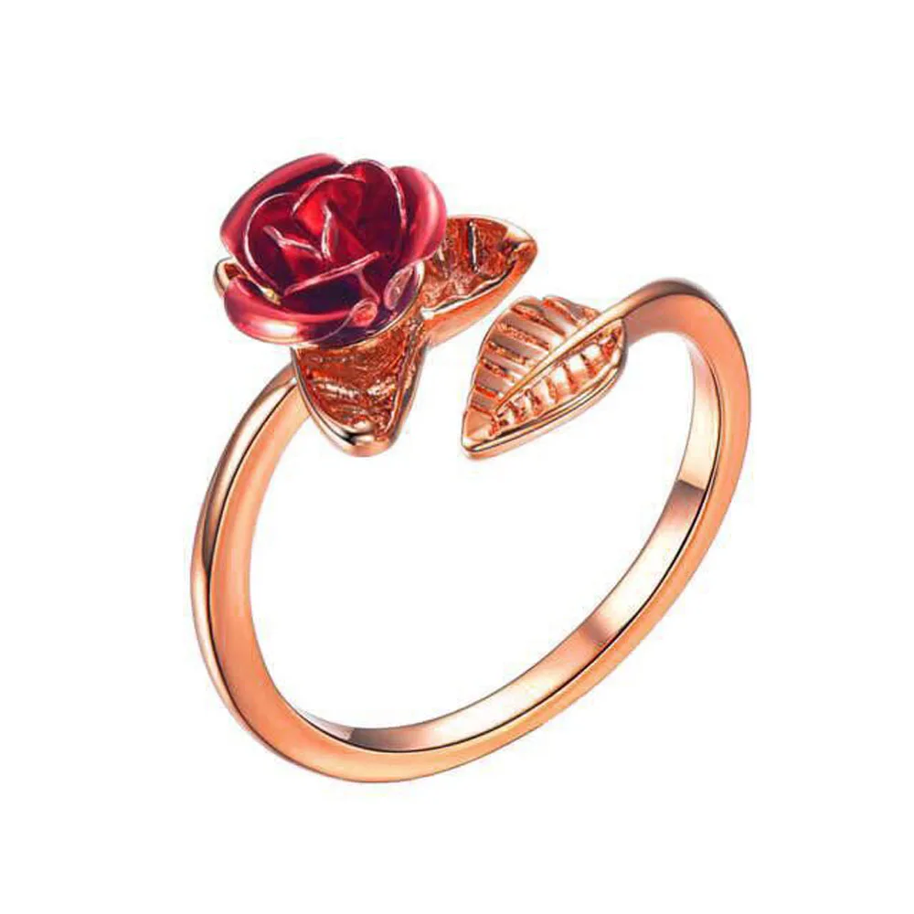 rose gold 1 шт., золотые кольца на палец в виде красных роз, цветов и листьев, с возможностью изменения размера, подарок на день Святого Валентина, ювелирные изделия, горячая Распродажа, открытые кольца для женщин - Цвет основного камня: rose gold