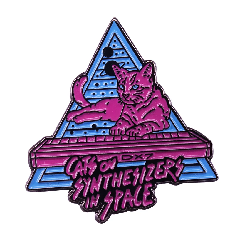 

Cats on synthesizers in space neon badge pop culture pins funny piano keyboard brooch musician friend gift