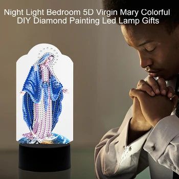 

Modeling Bedroom With Tools Gifts Virgin Mary Diamond Painting Led Lamp Embroidery Night Light USB Home Decor 5D Colorful DIY
