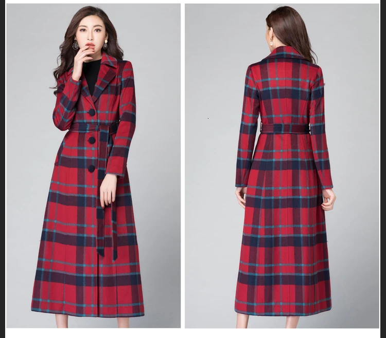 Menteau Femme, осенне-зимнее шерстяное женское клетчатое длинное пальто с карманами для работы в офисе, повседневная женская тонкая куртка с длинными рукавами