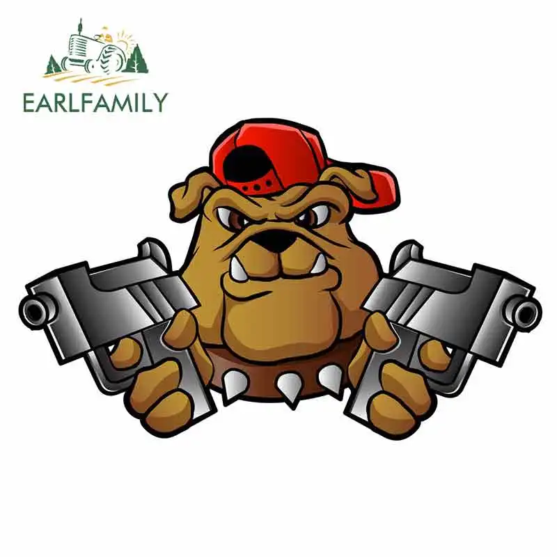 EARLFAMILY 13cm x 8.1cm for Gangster Bulldog with Pistols Cartoon Car Stickers Waterproof Anime Bumper Trunk Truck Vinyl JDM | Автомобили