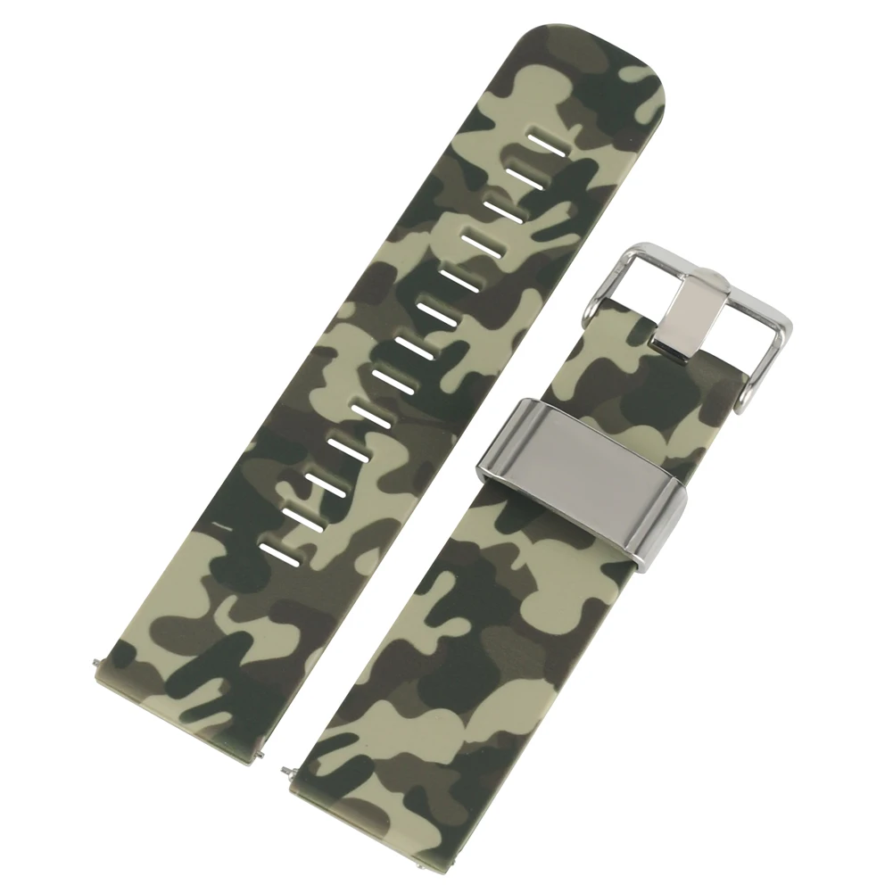 

Width Soft Camouflage Green Silicone 22MM Watch Strap Practical Spring Bar Watches Band Excellent Water Resistant Silicone Strap